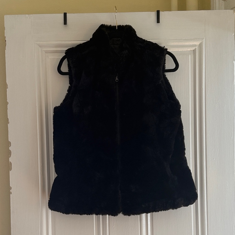 Nicole Miller Reversible Black Faux Fur Vest